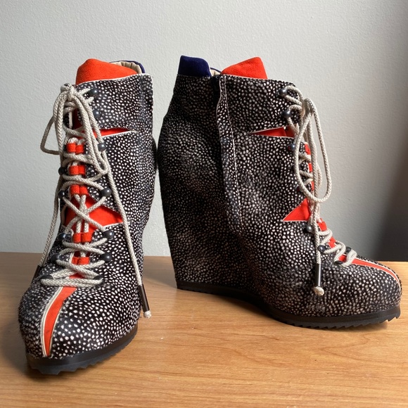 PIERRE HARDY Pony Hair Lace Up Wedge Ankle Boot Size 39 - Picture 6 of 16